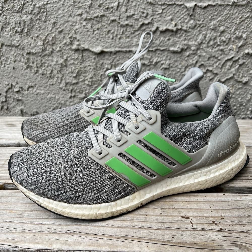 Adidas Shoes Men Size 7.5 Ultraboost 4.0 Grey Two Shock Lime Primeknit Running - Picture 3 of 10